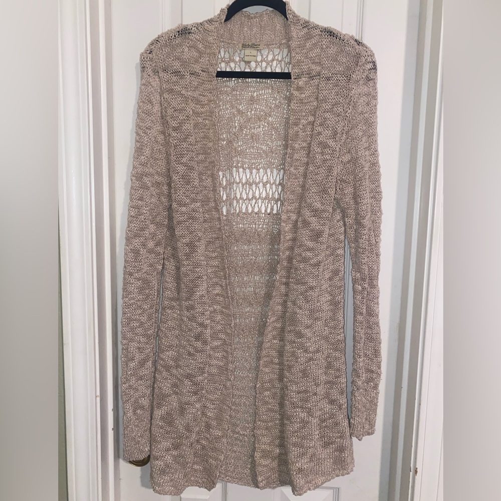 Lucky Brand Tan Open Knit Long Cardigan
